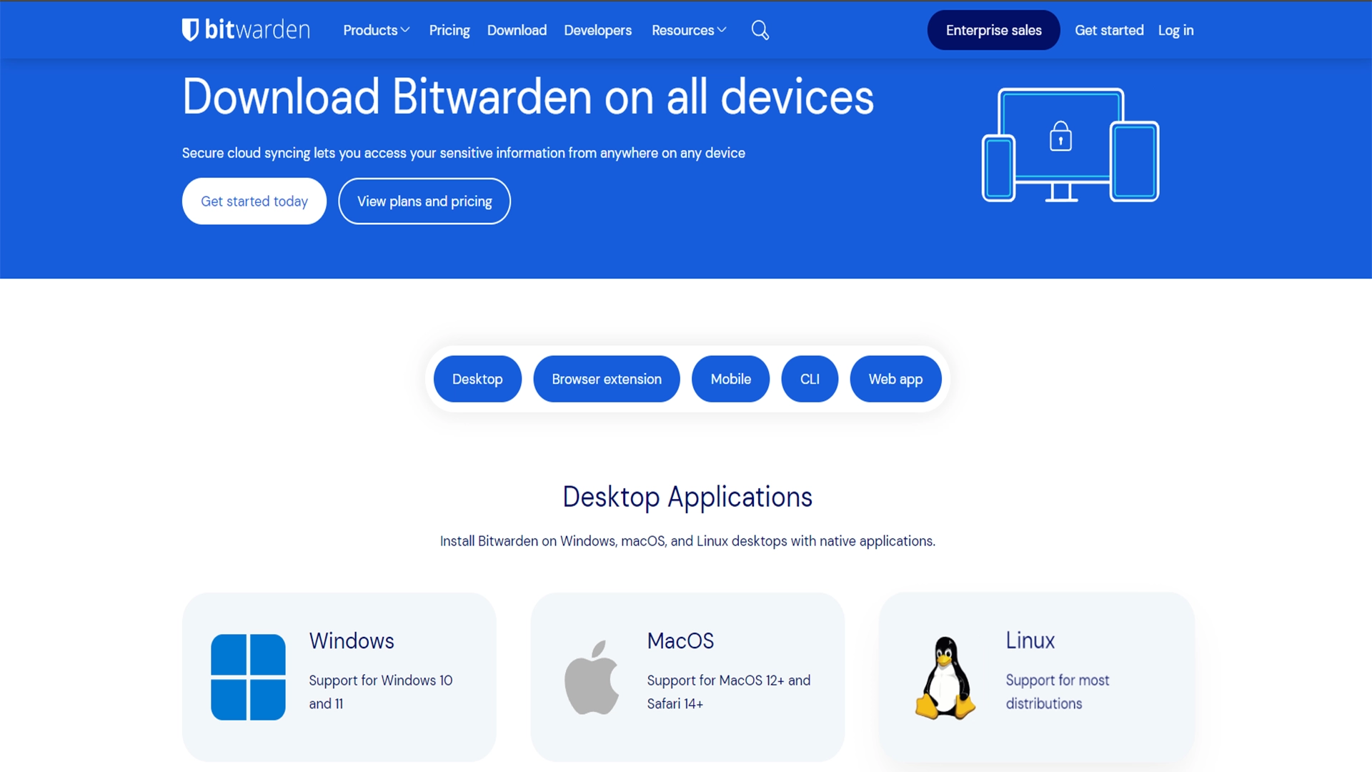 bitwarden download page